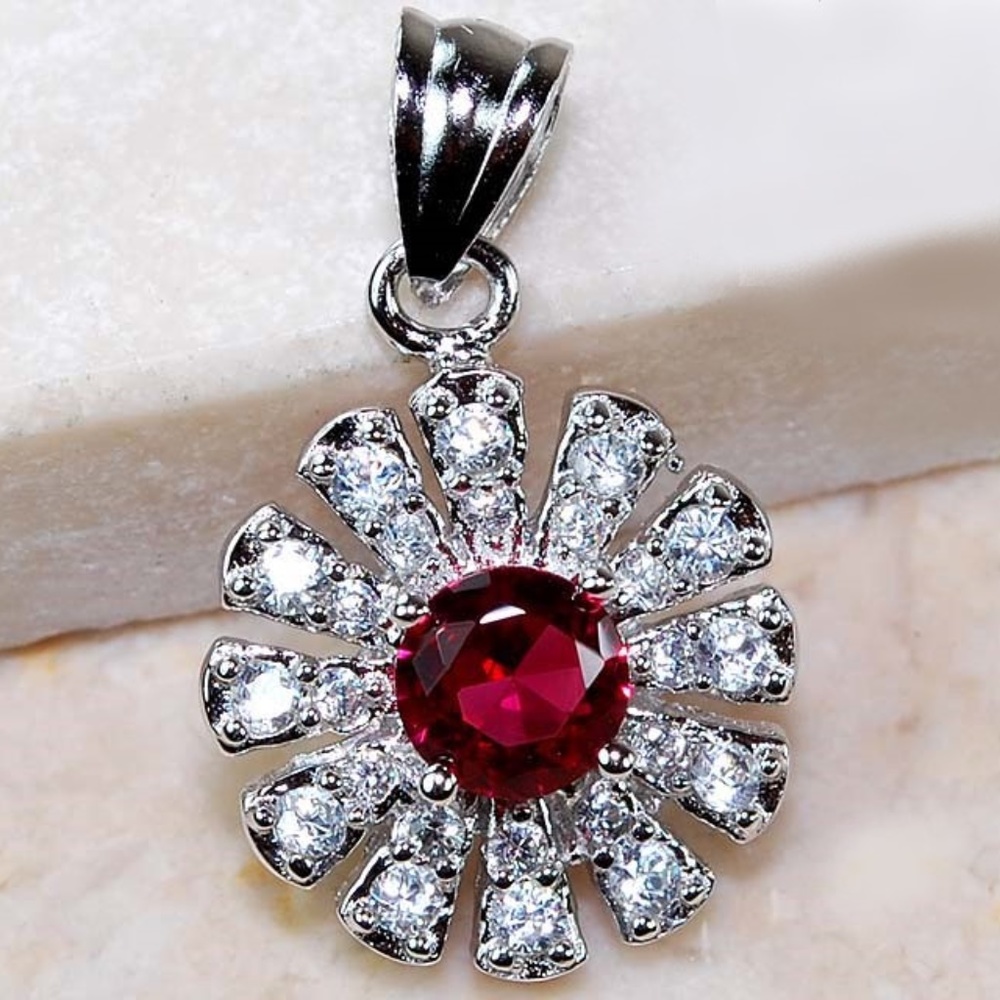 1CT Ruby & White Topaz 925 Solid Genuine Sterling